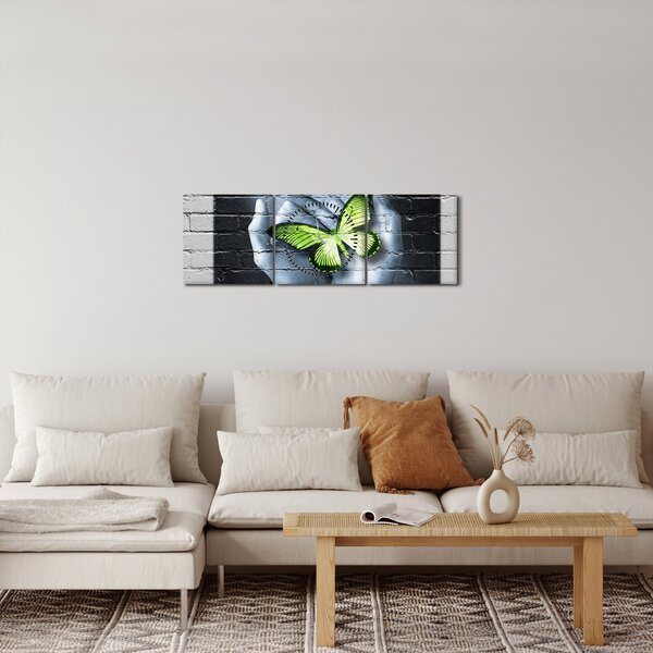 Kép - Zöld pillangó a falon (órával) (90x30 cm)
