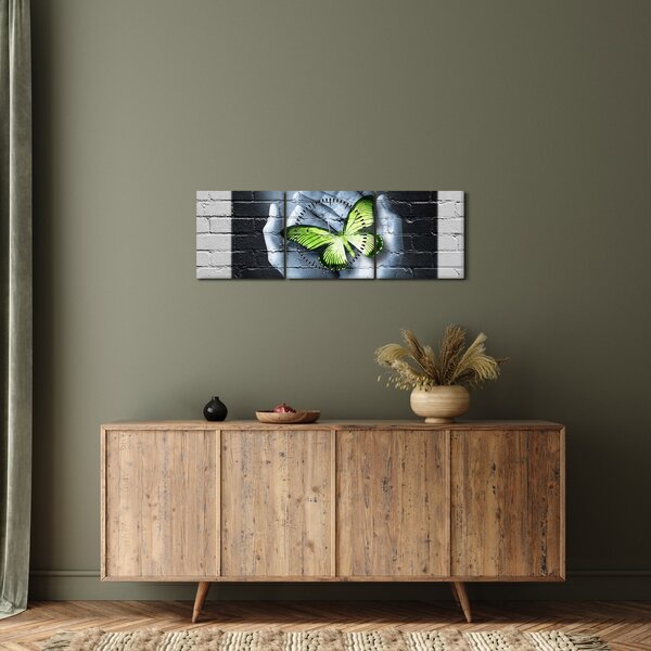 Kép - Zöld pillangó a falon (órával) (90x30 cm)