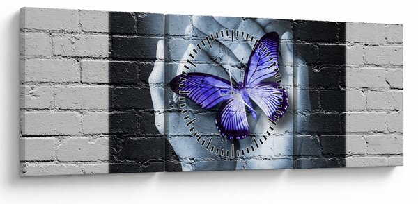 Kép - Lila pillangó a falon (órával) (90x30 cm)