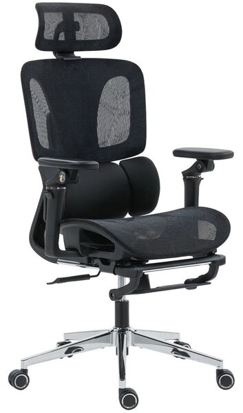 HOMCOM Prémium ergonomikus irodai szék, állítható derék- és fejtámlával, 6D karfákkal, lábtartóval, hálós, fekete