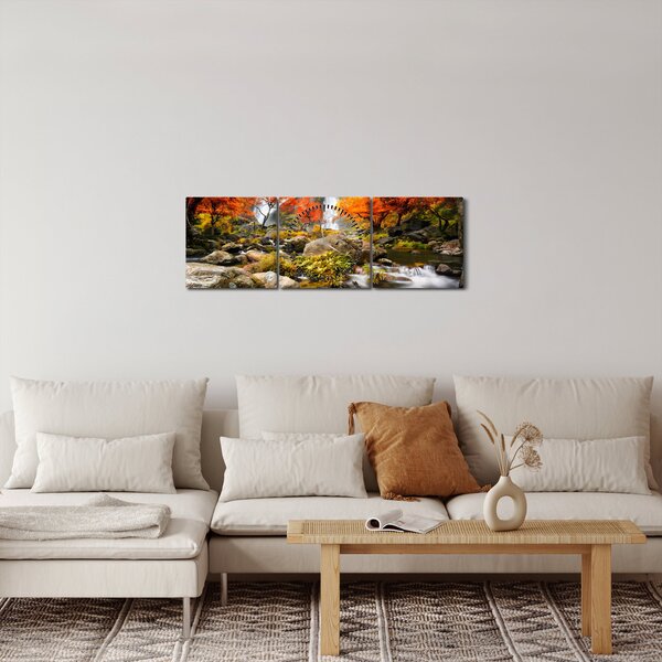 Kép - Vízesések őszi tájban, narancssárga (órával) (90x30 cm)