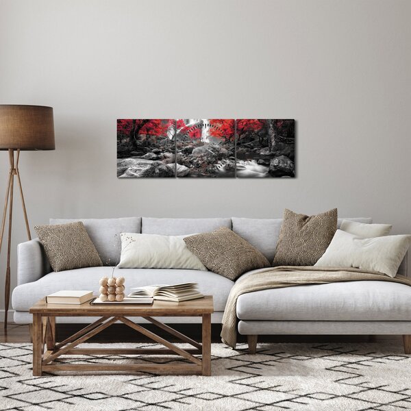 Kép - Vízesések az őszi tájban (órával) (90x30 cm)