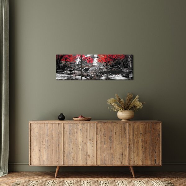 Kép - Vízesések az őszi tájban (órával) (90x30 cm)