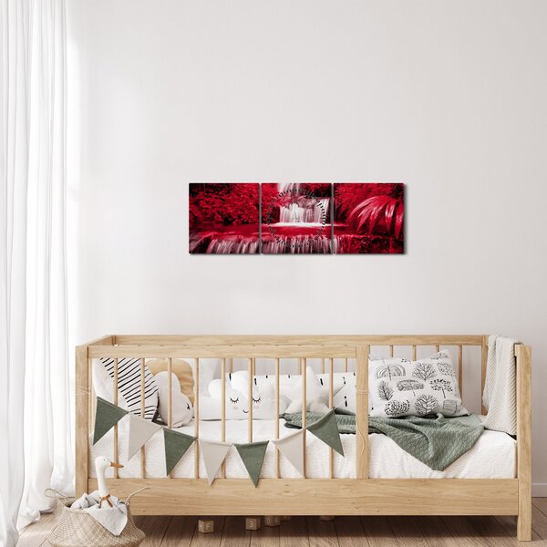 Kép - Indonéziai vízesések piros színben (órával) (90x30 cm)
