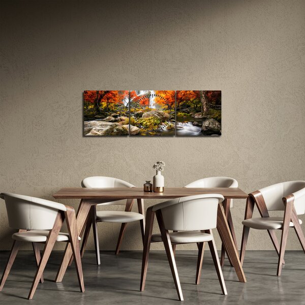 Kép - Vízesések őszi tájban, narancssárga (órával) (90x30 cm)