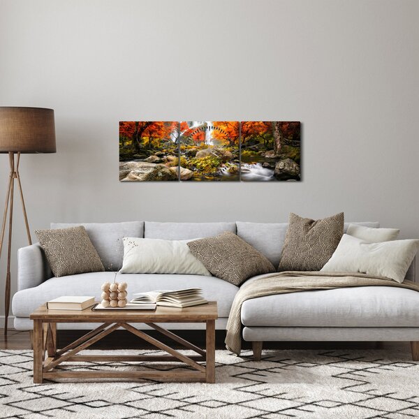 Kép - Vízesések őszi tájban, narancssárga (órával) (90x30 cm)