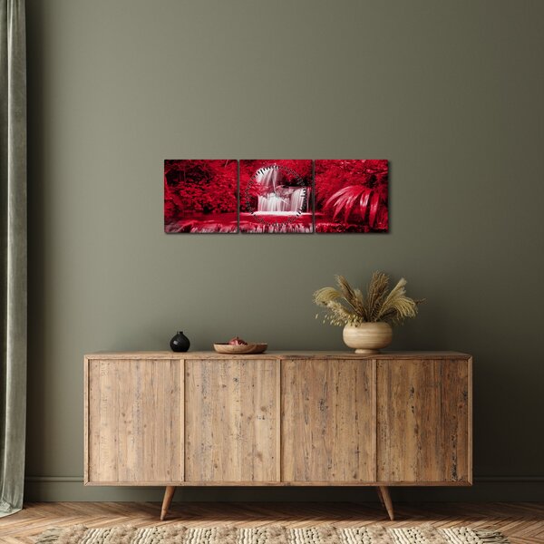 Kép - Indonéziai vízesések piros színben (órával) (90x30 cm)