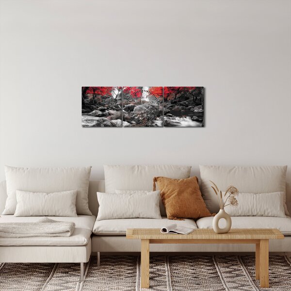 Kép - Vízesések az őszi tájban (órával) (90x30 cm)