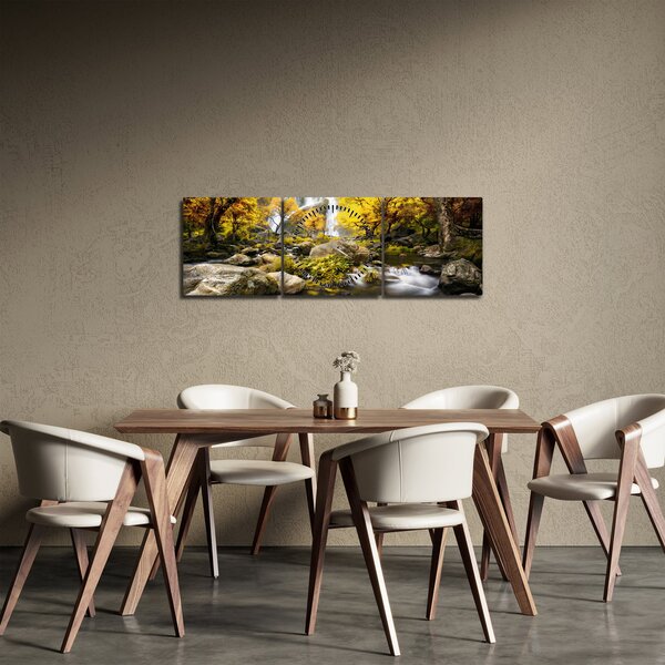Kép - Vízesések őszi tájban, sárga (órával) (90x30 cm)