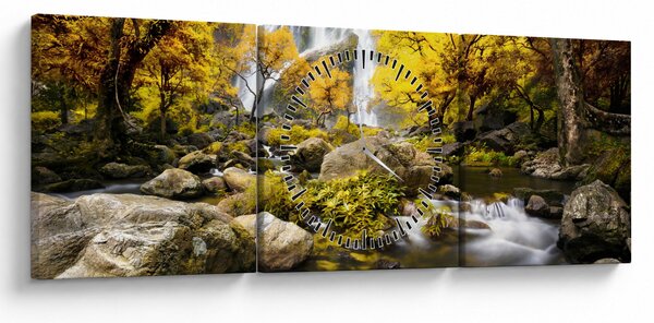 Kép - Vízesések őszi tájban, sárga (órával) (90x30 cm)