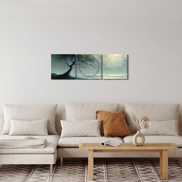 Kép - Olajfestmény egy fa az óceánnal (órával) (90x30 cm)