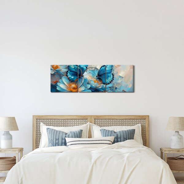 Kép - Kék pillangók (órával) (90x30 cm)