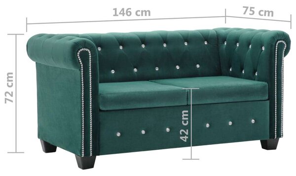 VidaXL zöld 2 személyes bársony Chesterfield kanapé 146 x 75 x 72 cm