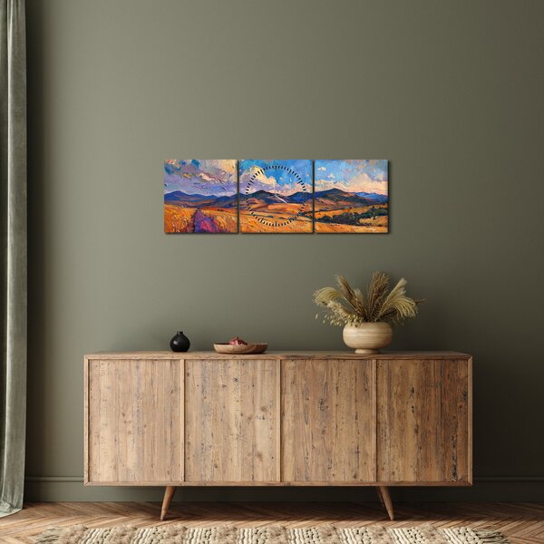 Kép - Olajfestmény tájkép (órával) (90x30 cm)