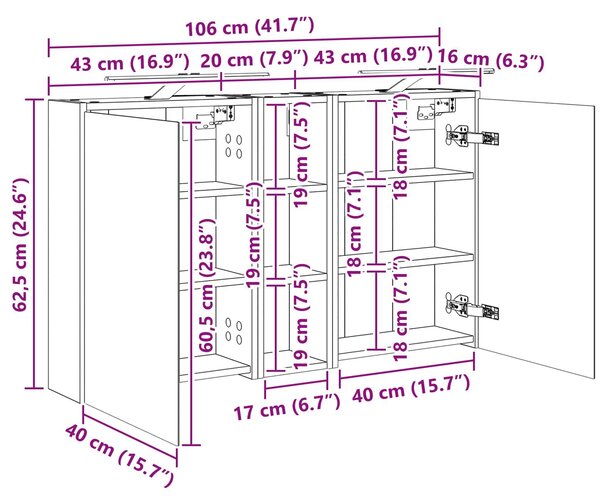 VidaXL Fürdőszobai Szekrény Szett 3 db 106 x 16 x 62,5 cm Szerelt fa
