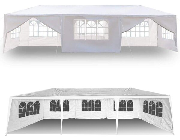 Pepita kerti XXL Pavilon party sátor 8 levehető oldalfallal 3x9m - fehér
