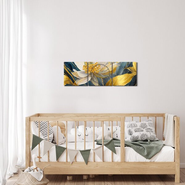 Kép - Festmény arany virágok (órával) (90x30 cm)