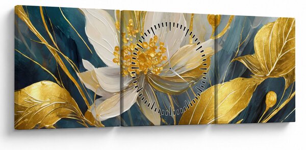Kép - Festmény arany virágok (órával) (90x30 cm)