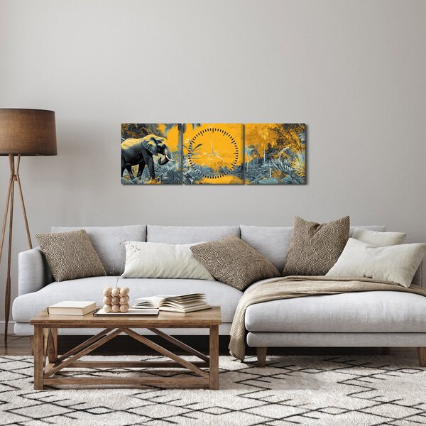 Kép - Elefánt a természetben (órával) (90x30 cm)