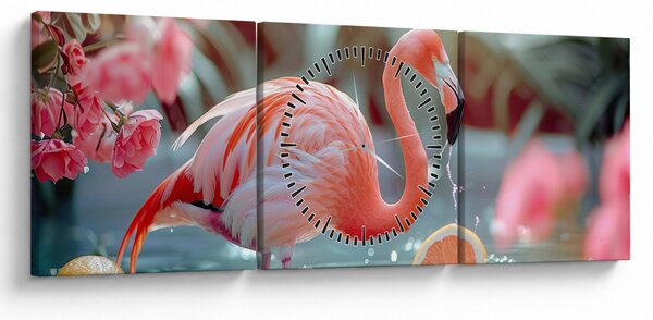 Kép - Flamingó a tóban (órával) (90x30 cm)