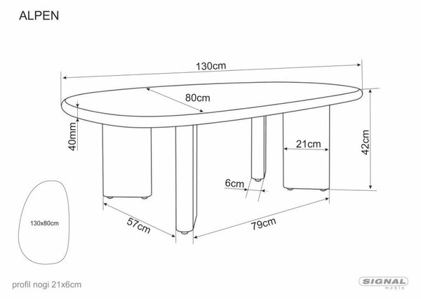 Alpen Dohányzóasztal MDF Mikrocement Écru Tölgy