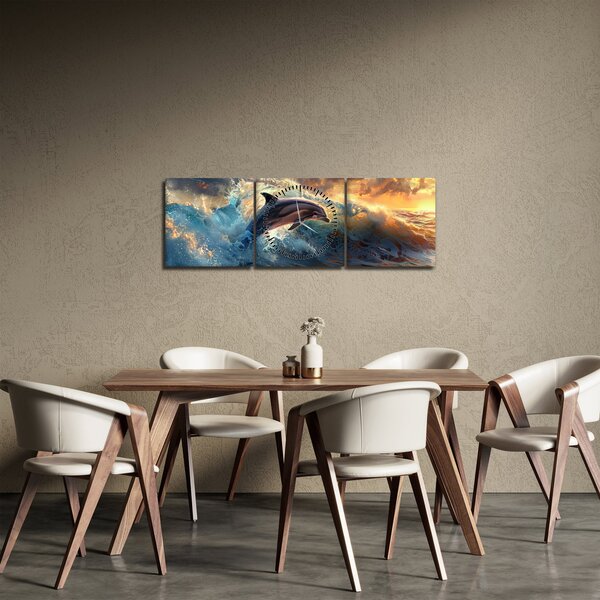 Kép - Delfin, illusztrációk (órával) (90x30 cm)
