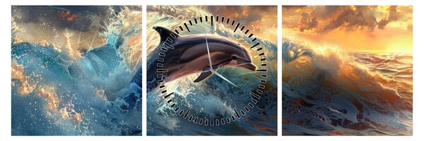 Kép - Delfin, illusztrációk (órával) (90x30 cm)