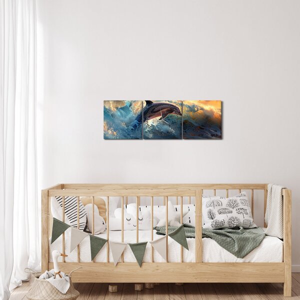 Kép - Delfin, illusztrációk (órával) (90x30 cm)