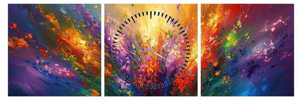 Kép - A virágok absztrakciója (órával) (90x30 cm)