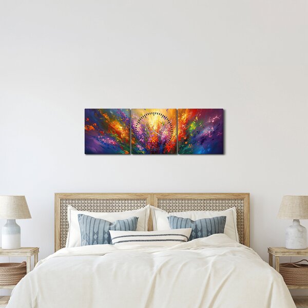 Kép - A virágok absztrakciója (órával) (90x30 cm)