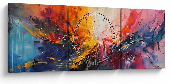 Kép - Színes absztrakció (órával) (90x30 cm)