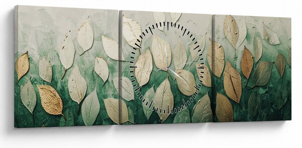 Kép - Arany-zöld levelek (órával) (90x30 cm)