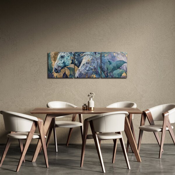 Kép - Lovak arany háttérrel (órával) (90x30 cm)