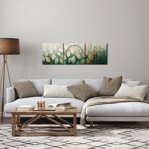 Kép - Arany-zöld levelek (órával) (90x30 cm)