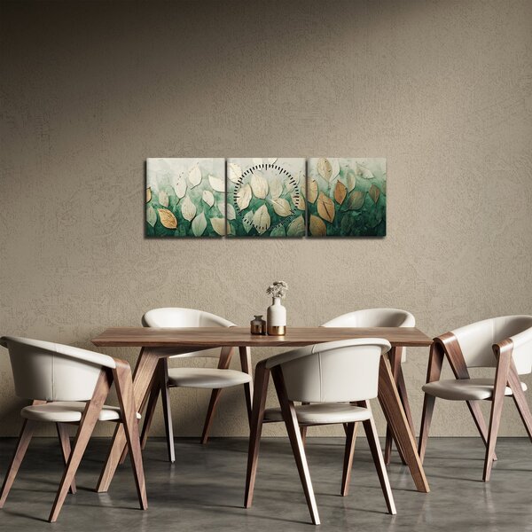 Kép - Arany-zöld levelek (órával) (90x30 cm)