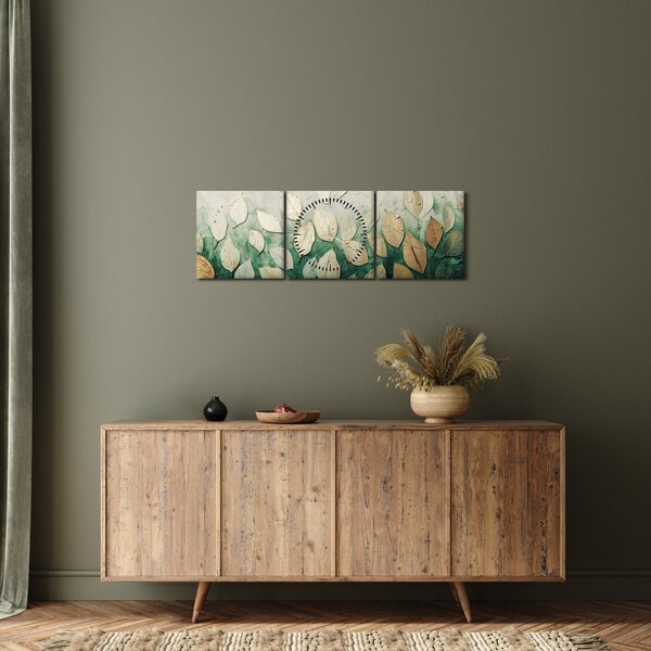 Kép - Arany-zöld levelek (órával) (90x30 cm)