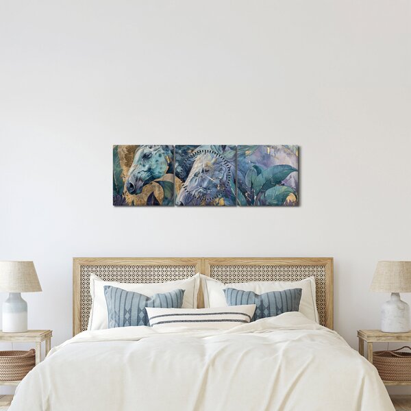 Kép - Lovak arany háttérrel (órával) (90x30 cm)