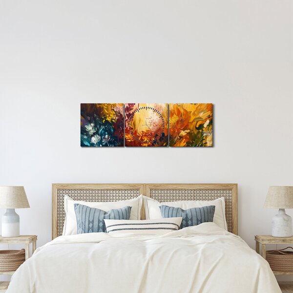Kép - Absztrakt festmény a virágokról (órával) (90x30 cm)