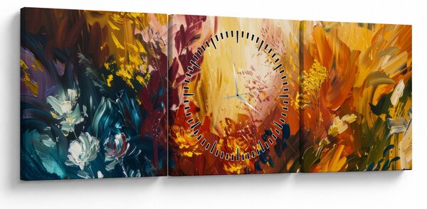 Kép - Absztrakt festmény a virágokról (órával) (90x30 cm)