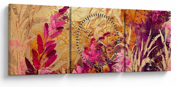 Kép - Absztrakt festmény virágok II. (órával) (90x30 cm)