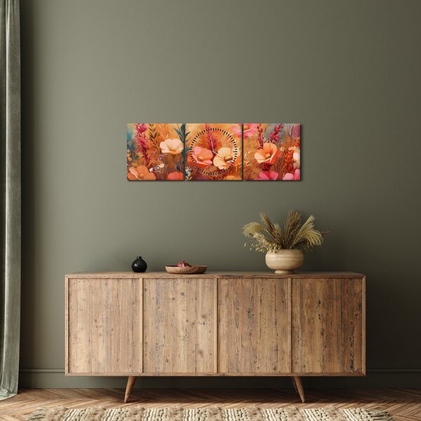 Kép - Virágos rét, festmény (órával) (90x30 cm)