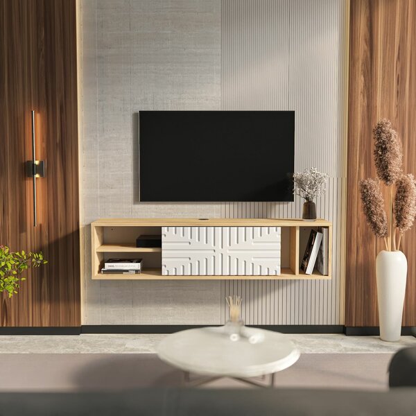 Hanah Home TV Stand Sapphire Oak White Teo Floating - Sapphire Oak, White