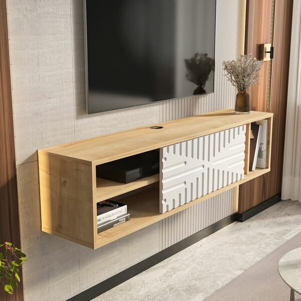 Hanah Home TV Stand Sapphire Oak White Teo Floating - Sapphire Oak, White