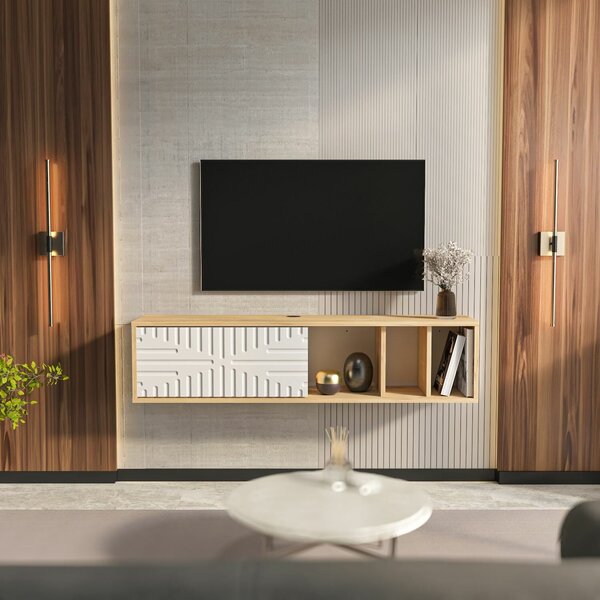 Hanah Home TV Stand Sapphire Oak White Teo Floating - Sapphire Oak, White