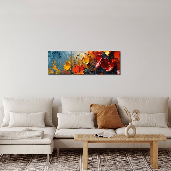 Kép - Virágok absztrakt festménye III. (órával) (90x30 cm)