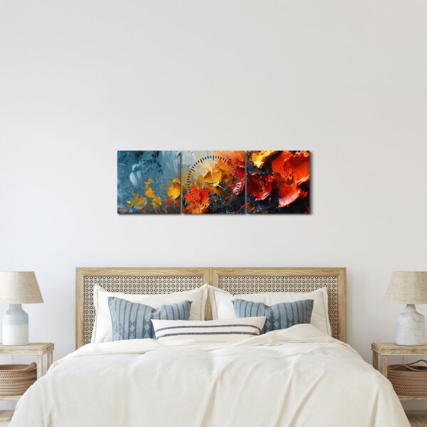 Kép - Virágok absztrakt festménye III. (órával) (90x30 cm)