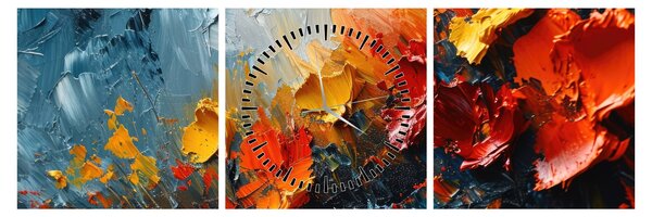 Kép - Virágok absztrakt festménye III. (órával) (90x30 cm)