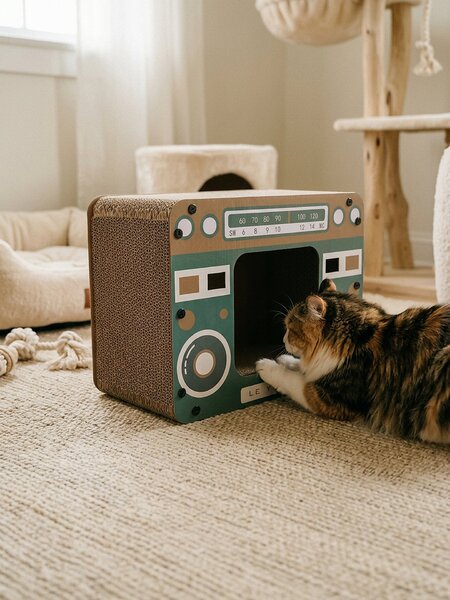 Sinsay - Karton macskakaparó ház rádió formában - zöld