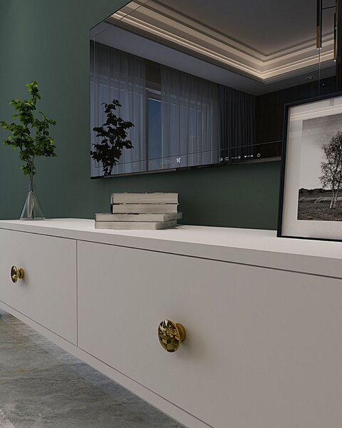 Hanah Home TV Stand White Gold Zuzu 120 - White, Gold
