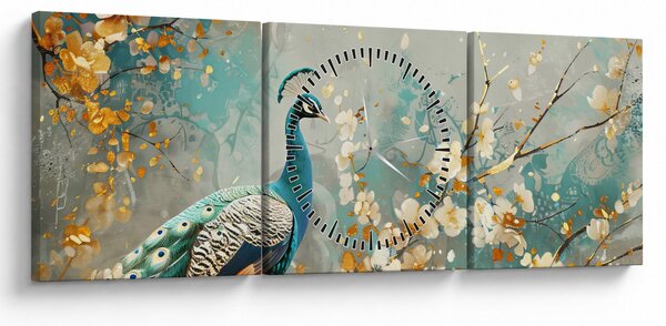 Kép - Páva arany díszítéssel (órával) (90x30 cm)